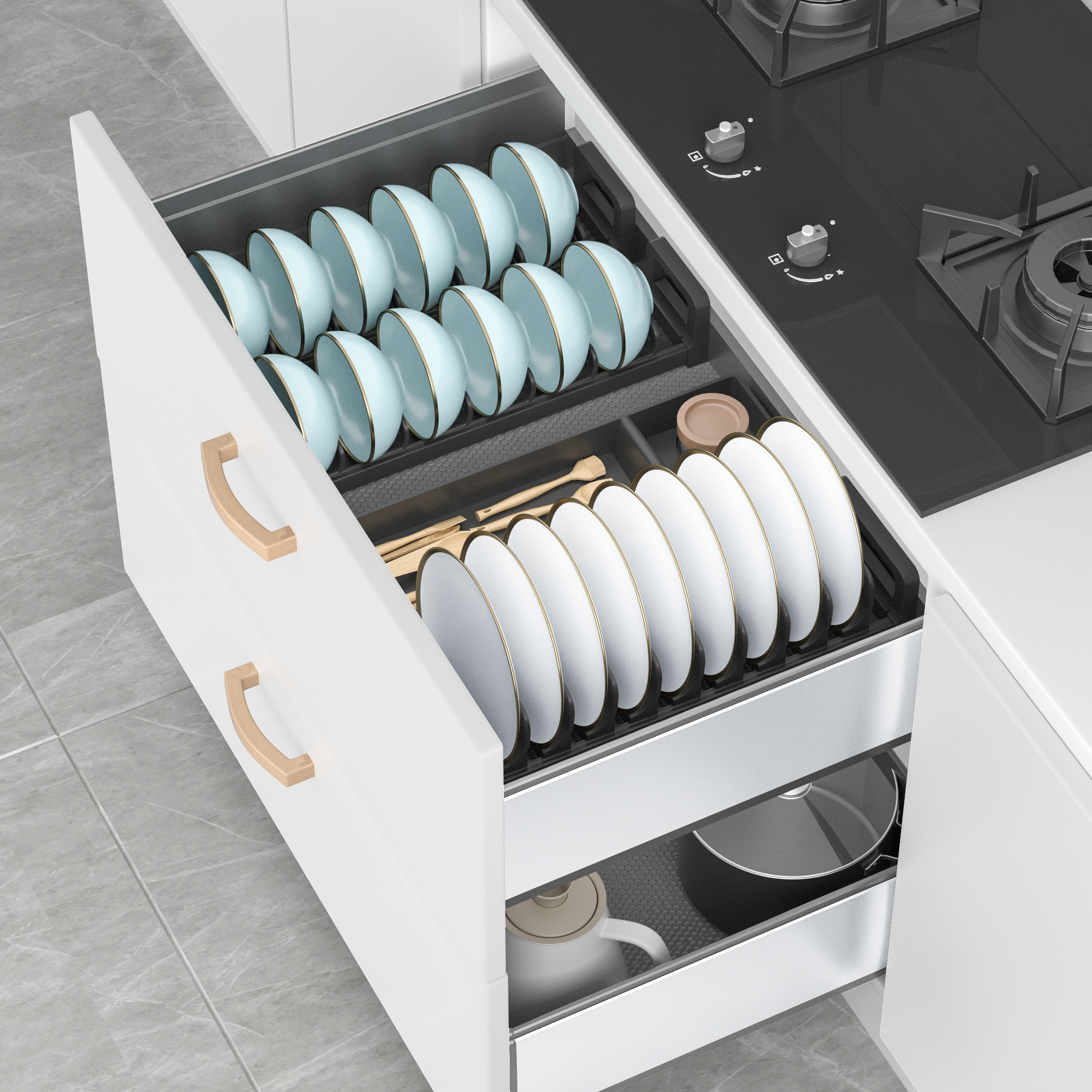 Compact Aluminum Multifunctional Drawer Organizer (2 Layers Included)
